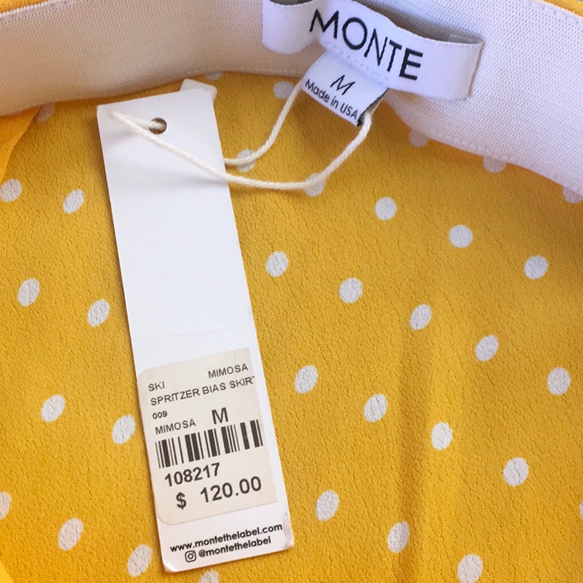 Monte/“Spritzer Bias”Sunflower Yellow & White Polka Dot Midi Skirt/ Nwt — image 5 of 8